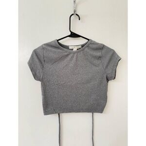 Eye Candy Gray Crop Top Tie‎ Back Ribbed Short Sleeve Casual Top Size S